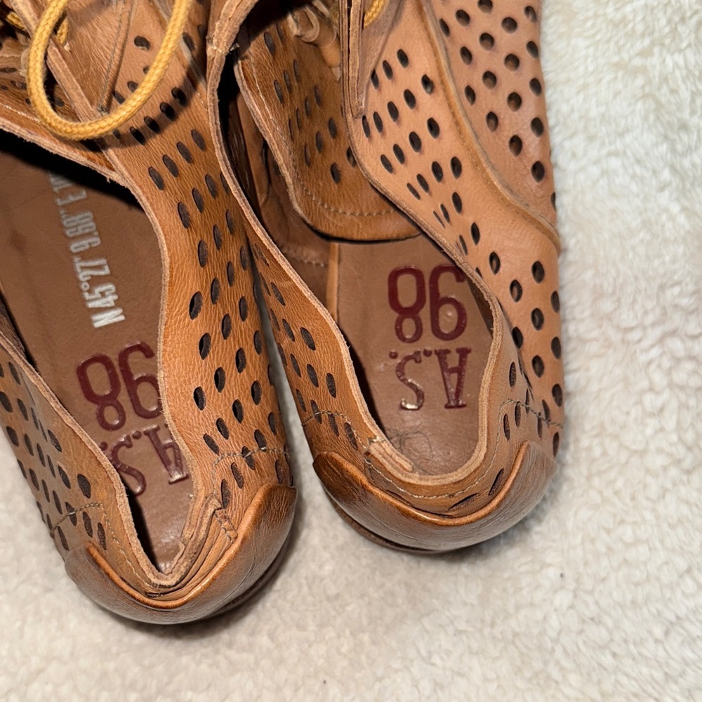 A.S.98 Tan Perforated Leather Loafers - Picture 3 of 4
